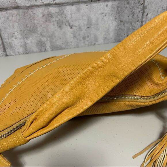 Via Spiga Leather Mustard Perforated Hobo Bag with Crochet details - Picture 8 of 16